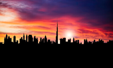Fototapeta na wymiar Dubai skyline at Sunset, United Arab Emirates