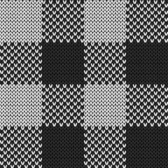 Foto op Canvas Black and white knit gingham seamless pattern. Vector illustration of knitted plaid texture from squares. Abstract geometric handmade background for blankets, sweaters, clothes. © Milta
