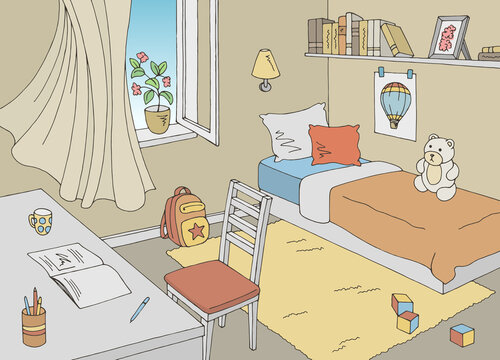 Children room graphic color home interior sketch illustration vector 