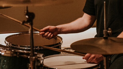 Obraz premium Drummer recording in studio music