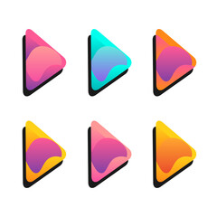 Set, collection of modern colorful play buttons, triangle shaped icons, illustration for social media, business design.