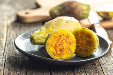 Raw prickly pears. Opuntia or indian fig cactus.