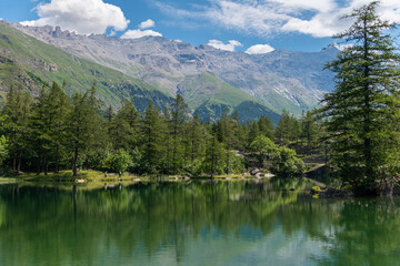 Fototapeta na wymiar Idyllic Mountain Lake near Moncenisio, Italy