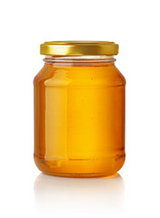 Front view of honey glass jar