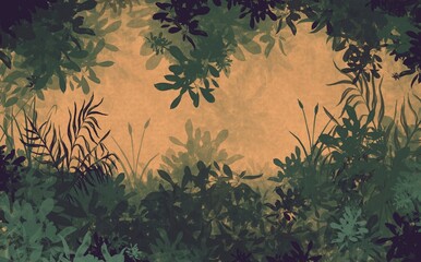 Rainforest, jungle. Watercolor illustration forest. Interior Wallpaper. Mural for the walls, fresco for the room, interior