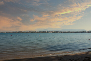 Obraz premium A Mediterranean seaside town; Side. sea ​​view from the beach in the morning
