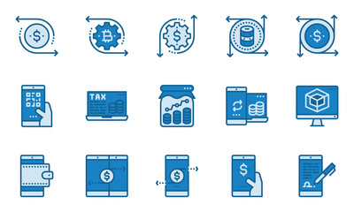 Financial Industry Line Icons Blue line, Banking, Bitcoin, Payment