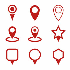 Set of red map marker pin location vector icon