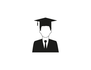 Man, graduation hat icon. Vector illustration. Flat design.