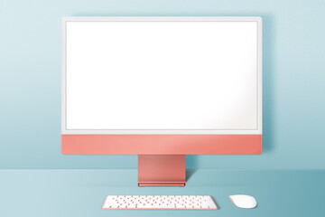 Orange pastel computer desktop screen digital device with design space