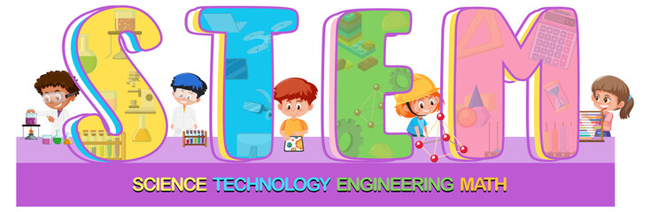 Colourful STEM education text icon