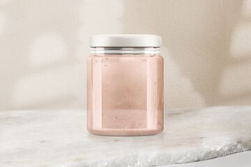 Pink jelly glass jar, food product packaging with design space