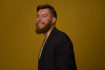 Obraz premium bearded man fashionable hairstyle jacket posing self confidence