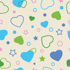 Cute confetti hearts seamless repeat pattern. The surface pattern design.