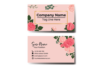 Business Card Template Dahlia Flower .Double-sided Name Card Orange Colors. Flat Design Vector Illustration. Stationery Design