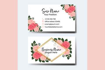 Business Card Template Dahlia Flower .Double-sided Name Card Orange Colors. Flat Design Vector Illustration. Stationery Design