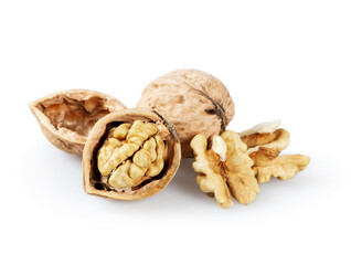 Whole and cracked walnuts