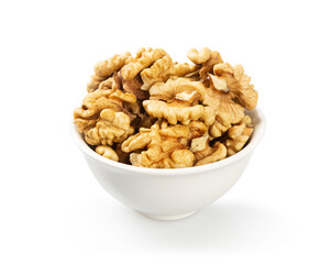 Purified walnuts in a white ceramic bowl