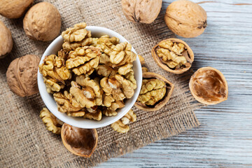 Purified walnuts in a white bowl