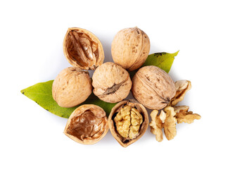 Whole and cracked walnuts
