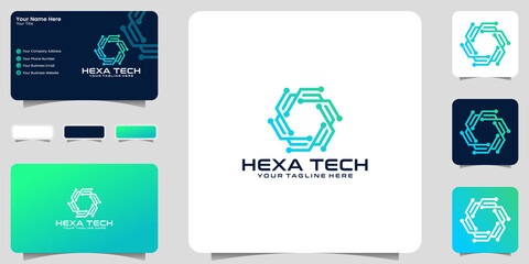hexagon logo design technology and business card