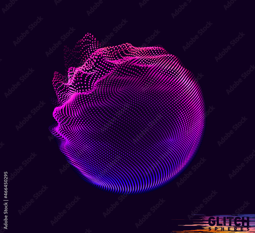 Poster abstract vector colorful mesh on dark background. futuristic style card. corrupted point sphere