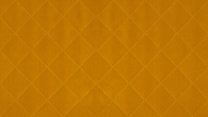 Fototapeta na wymiar Yellow mustard colored seamless natural cotton linen textile fabric texture pattern, with diamond quilted, rhombic stiching. stitched background
