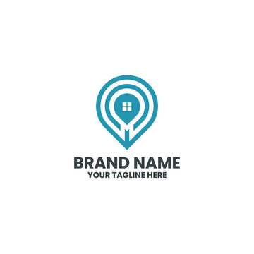 map pin home logo design, House point location or GPS navigation icon.