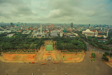 Panorama view of capital jakarta city from high angle (Monument national)