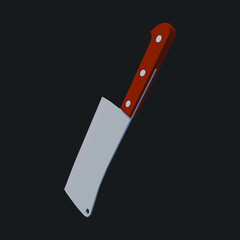 Large sharp cleaver knife with wooden handle isolated on black background