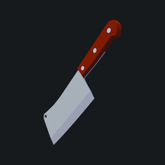 Large sharp cleaver knife with wooden handle isolated on black background