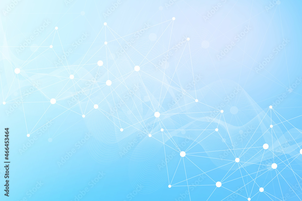 Poster geometric abstract background with connected line and dots. structure molecule and communication. bi