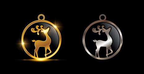 Gold and Silver Christmas Deer Circle Decoration Vector Sign