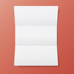 Vertical opened trifold flyer paper mockup illustration on isolated background