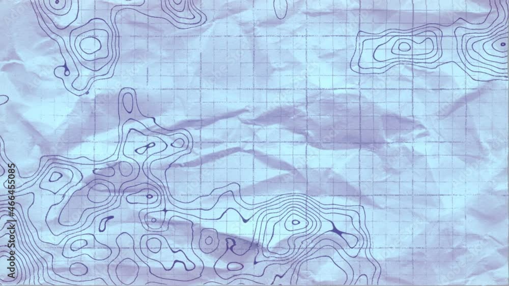 Leinwandbilder Topographic map on a crumpled white sheet of paper. 3d rendering loop animation