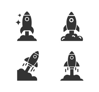 Start up, shuttle rocket line vector icon