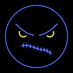 Face horror neon sign, modern glowing banner design, colorful trend of modern design on black background. Vector illustration.