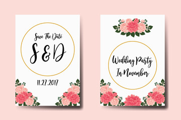 Modern Wedding invitation Card Template Dahlia Flower Digital Watercolor
