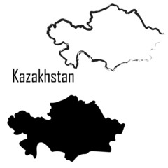 Kazakhstan map black and white vector illustration. map black and white vector illustration.