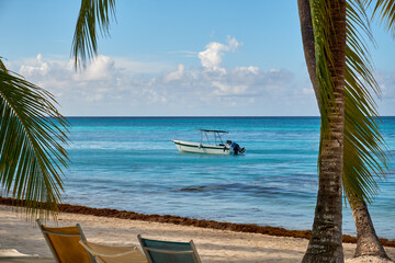 Fototapeta na wymiar Boat in the Caribbean. Dominican Republic.