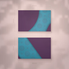 Business card in turquoise color with Greek purple pattern for your business.