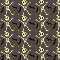 Fototapeta na wymiar halloween pattern. Skeleton and bats