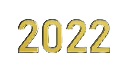 shining text 2022 for new year holiday, isolated - object 3D illustration
