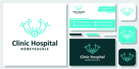 Fototapeta premium Honeysuckle Medical Healthy Plant Herbal Nature Organic Logo Design with Business Card Template