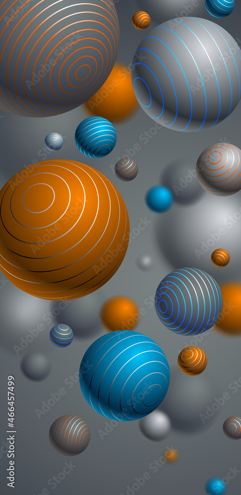 Poster realistic lined spheres vector illustration smartphone background, abstract background for phone wit
