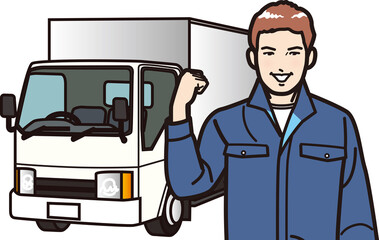 ガッツポーズ　トラックドライバーの男性