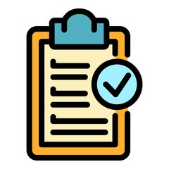 Fototapeta premium Done clipboard icon. Outline done clipboard vector icon color flat isolated
