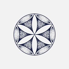 Flower of life symbol. Dot design element. Circle vintage shape, vector illustration, EPS 10 - 466458487