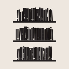 Books and shelves, black and white. Silhouette of library. Vector illustration, EPS 10