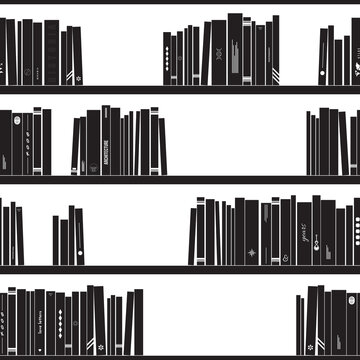 Bookshelf, library black and white background. Seamless pattern, Vector illustration, EPS 10
